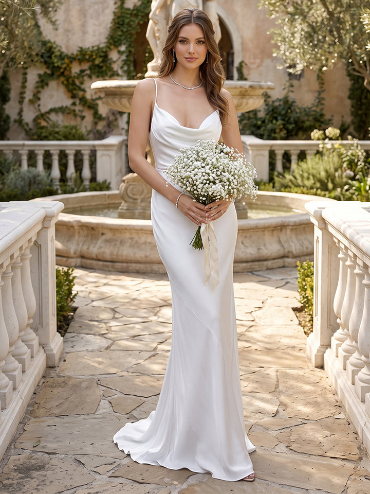 Sheath/Column Spaghetti Straps Sleeveless Ruched Wedding Dresses