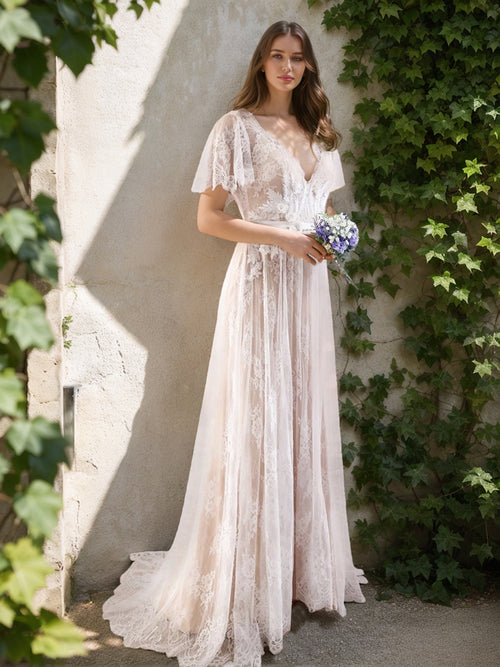 a line princess v neck dress Gorgeous Princess A Line Wedding Dresses V Neck Bridal Gowns fg4033