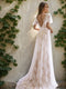 A-Line/Princess V-Neck Short Sleeves Ruched Wedding Dresses
