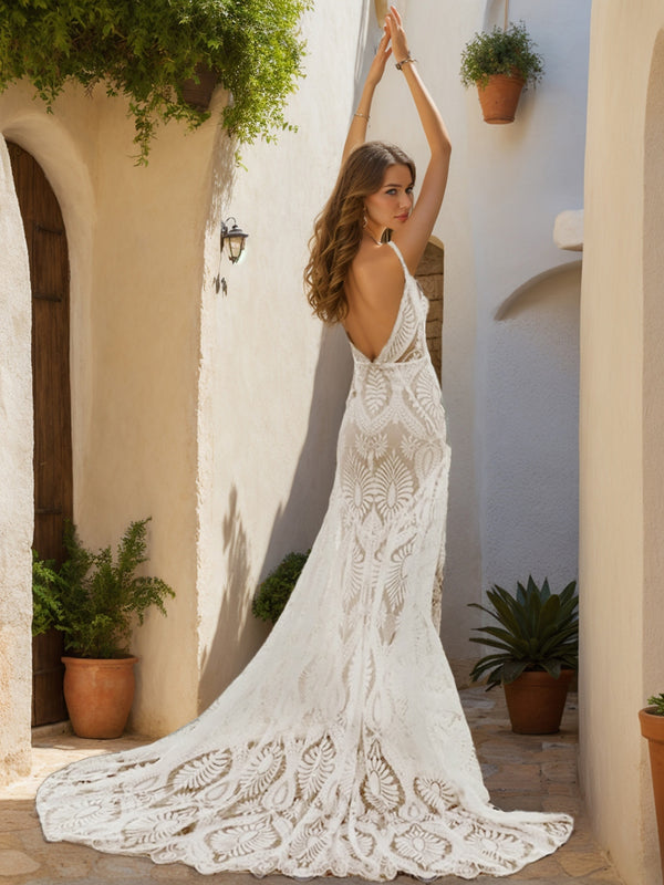 Trumpet/Mermaid V-Neck Sleeveless Ruched Wedding Dresses