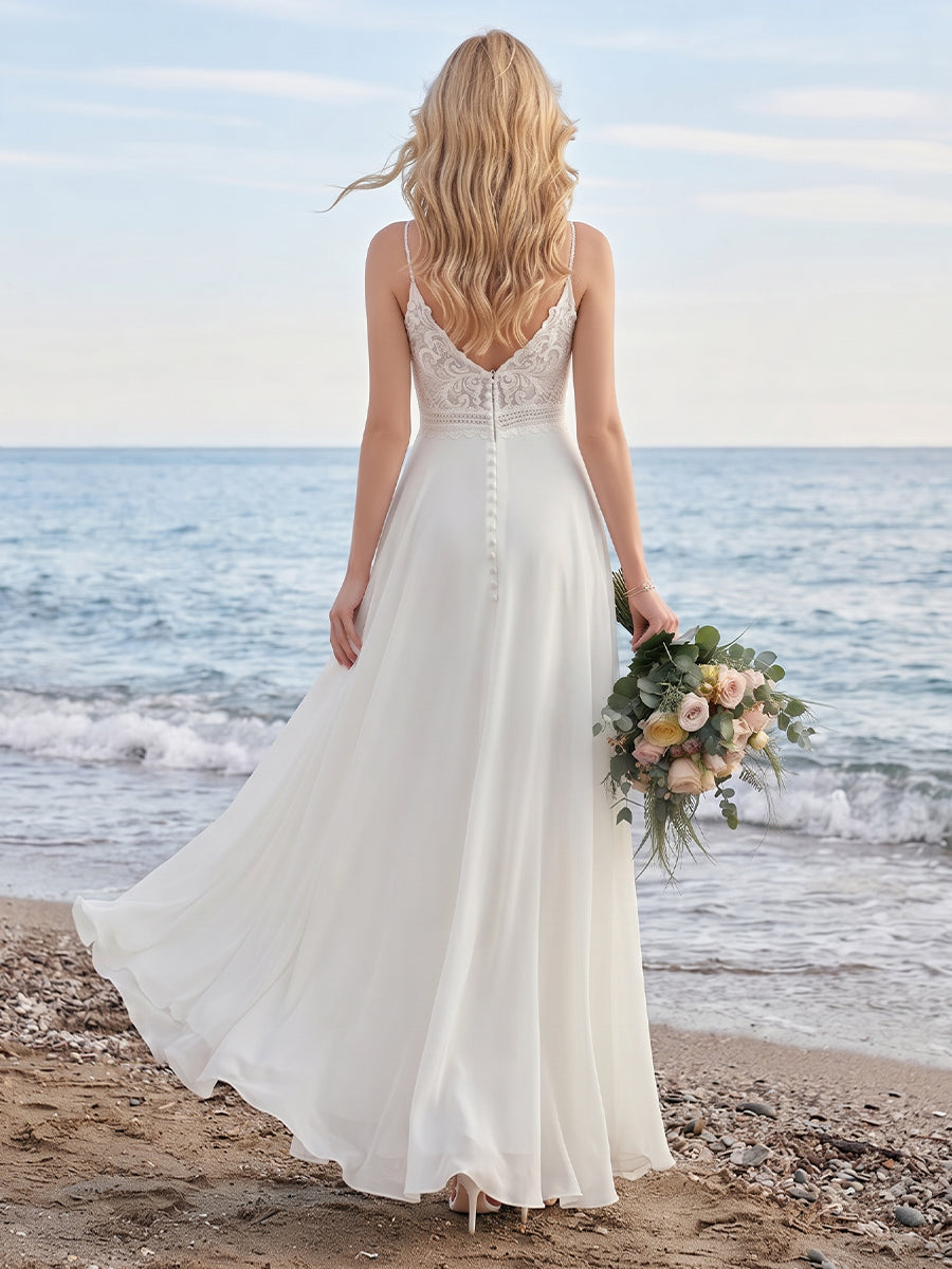 A-Line/Princess V-Neck Sleeveless Split Side Wedding Dresses