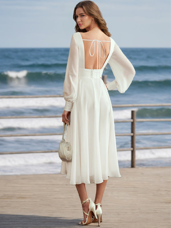 A-Line/Princess V-Neck Long Sleeves Ruffles Wedding Dresses