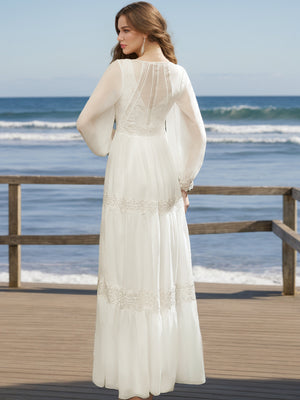 A-Line/Princess V-Neck Long Sleeves Lace Wedding Dresses