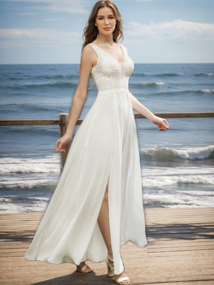 A-Line/Princess V-Neck Long Sleeves Lace Wedding Dresses