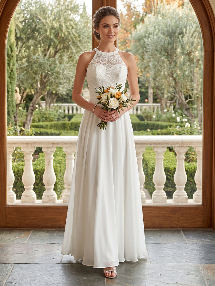 A-Line/Princess Scoop Sleeveless Lace Wedding Dresses