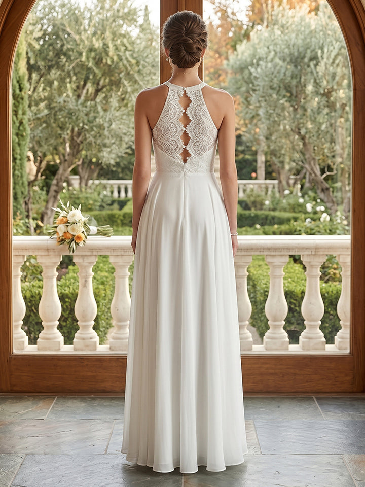 A-Line/Princess Scoop Sleeveless Lace Wedding Dresses