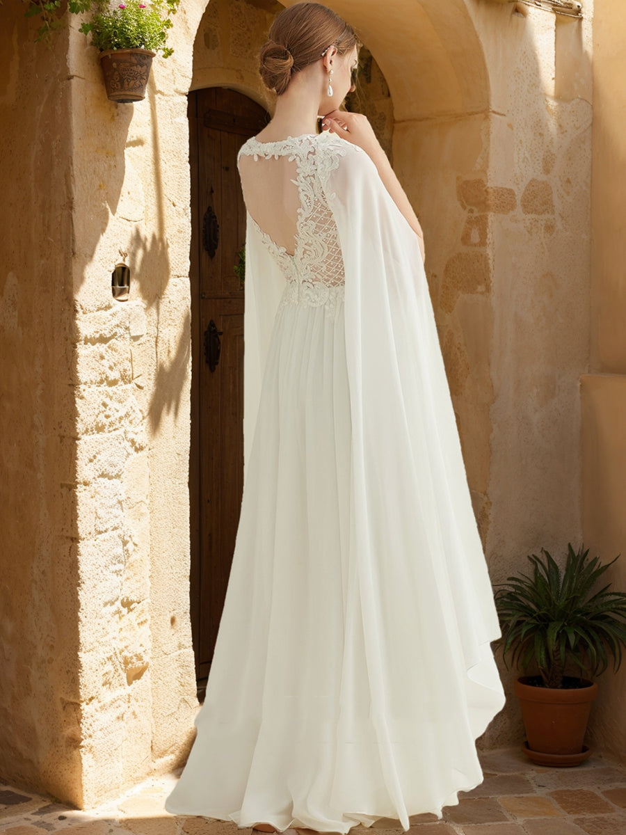 A-Line/Princess V-Neck Long Sleeves Sequins Wedding Dresses