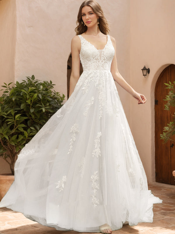Ball Gown V-Neck Sleeveless Sequins Wedding Dresses