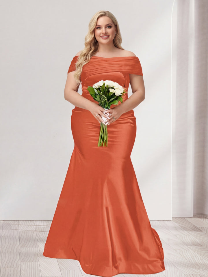 Trumpet/Mermaid Off-the-Shoulder Short Sleeves Ruched Plus Size Bridesmaid Dresses