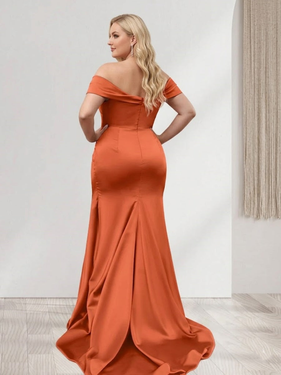 Trumpet/Mermaid Off-the-Shoulder Short Sleeves Ruched Plus Size Bridesmaid Dresses