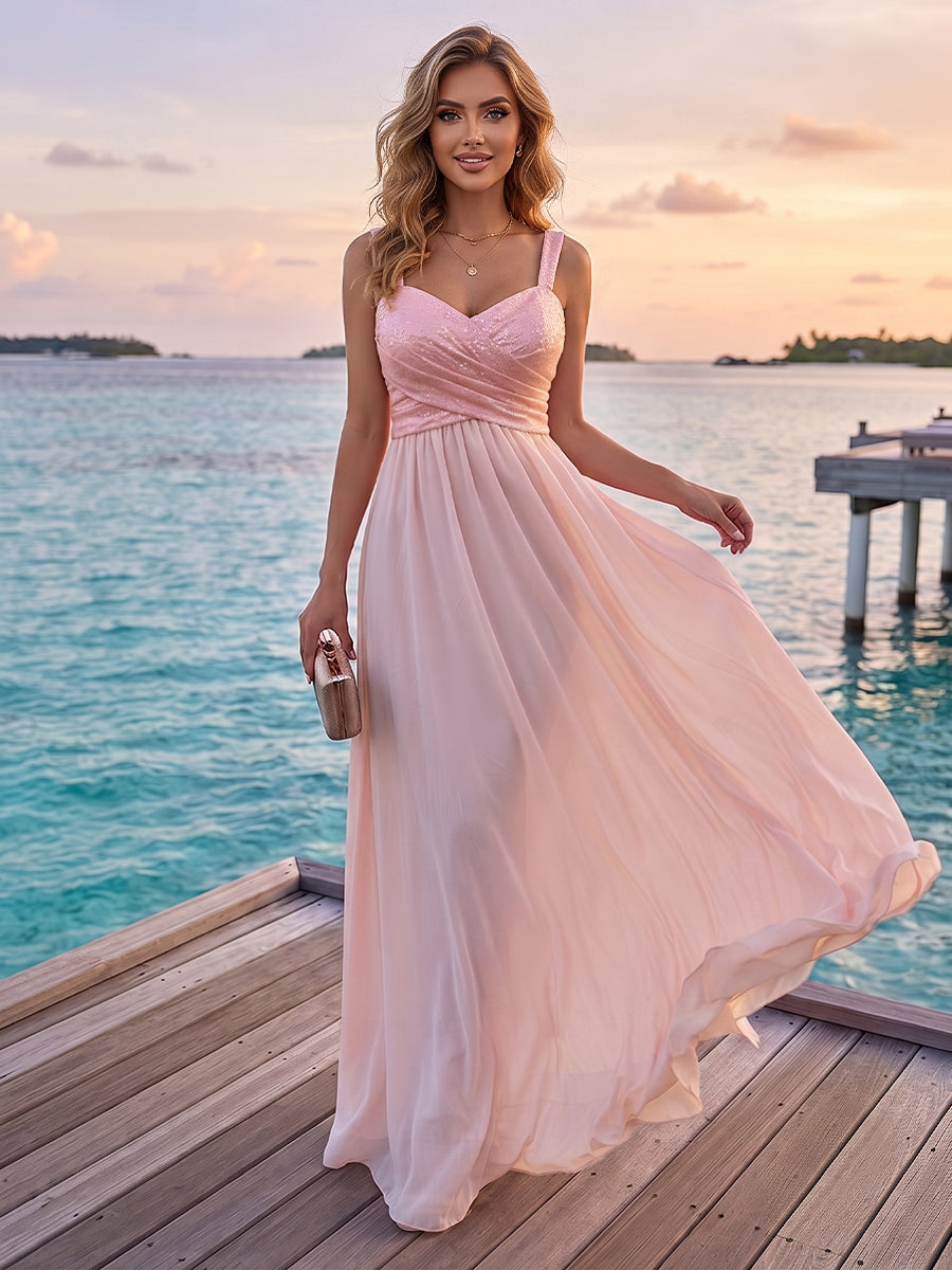 A-Line/Princess V-Neck Sleeveless Sequins Bridesmaid Dresses