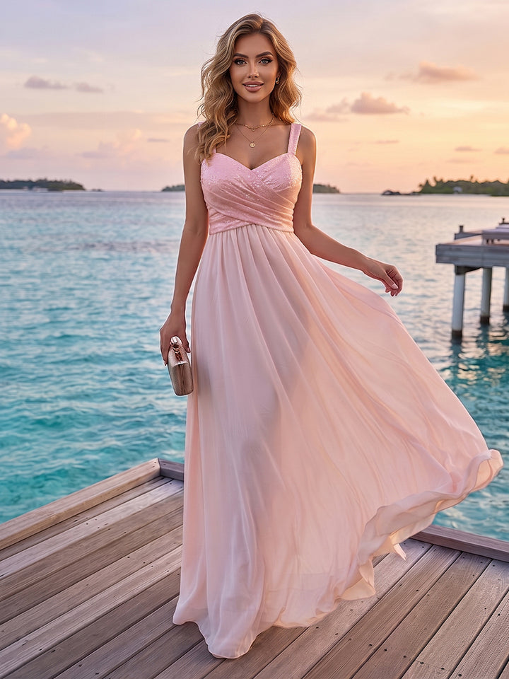 A-Line/Princess V-Neck Sleeveless Sequins Bridesmaid Dresses