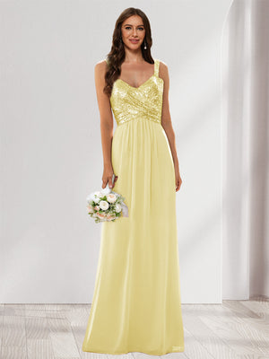 A-Line/Princess V-Neck Sleeveless Sequins Bridesmaid Dresses