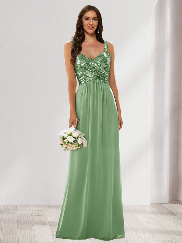 A-Line/Princess V-Neck Sleeveless Sequins Bridesmaid Dresses