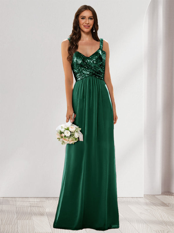 A-Line/Princess V-Neck Sleeveless Sequins Bridesmaid Dresses