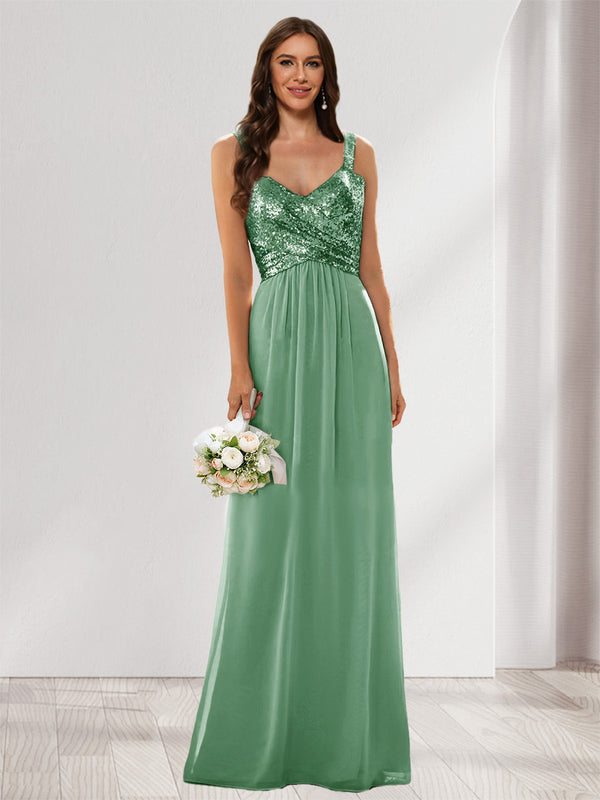 A-Line/Princess V-Neck Sleeveless Sequins Bridesmaid Dresses