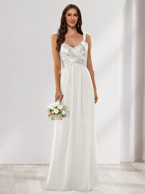 A-Line/Princess V-Neck Sleeveless Sequins Bridesmaid Dresses