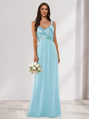A-Line/Princess V-Neck Sleeveless Sequins Bridesmaid Dresses