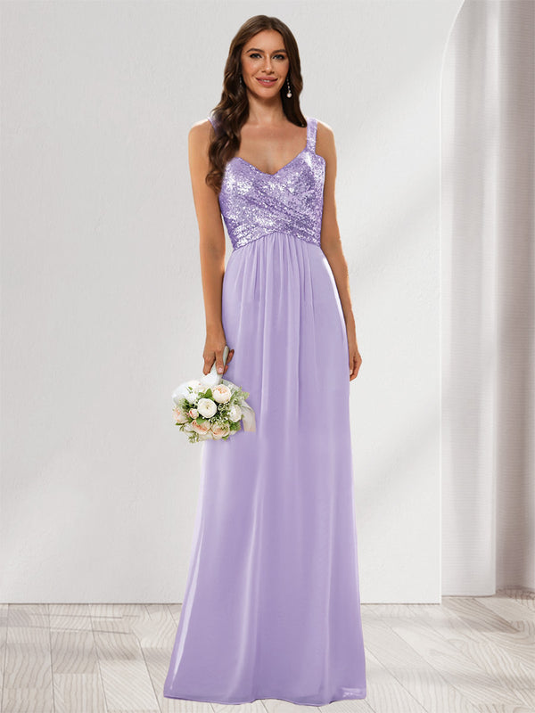 A-Line/Princess V-Neck Sleeveless Sequins Bridesmaid Dresses