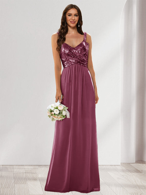 A-Line/Princess V-Neck Sleeveless Sequins Bridesmaid Dresses