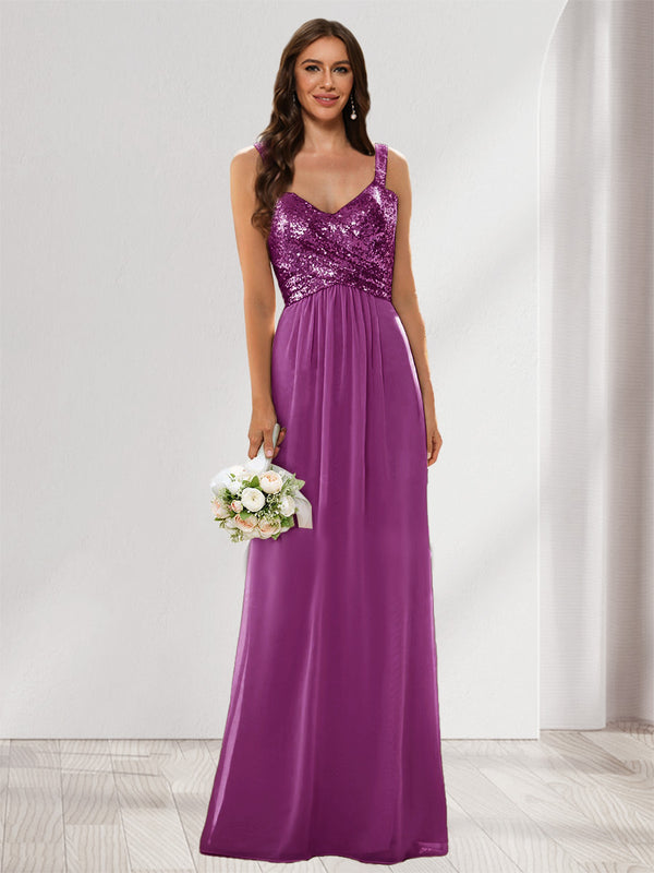 A-Line/Princess V-Neck Sleeveless Sequins Bridesmaid Dresses