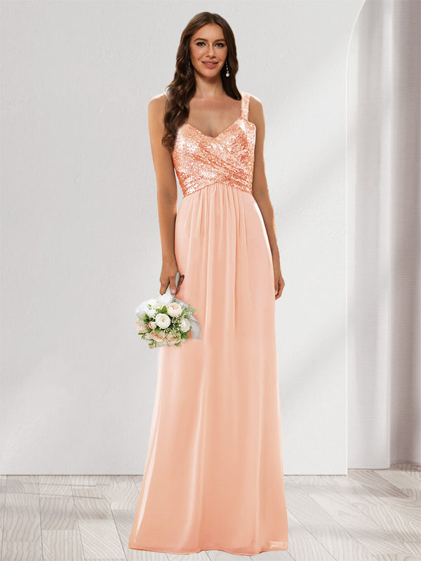A-Line/Princess V-Neck Sleeveless Sequins Bridesmaid Dresses