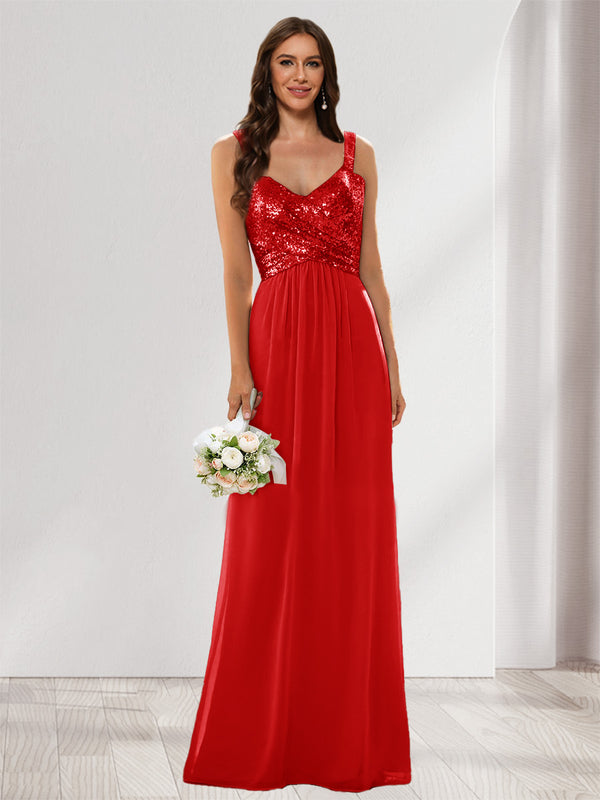 A-Line/Princess V-Neck Sleeveless Sequins Bridesmaid Dresses