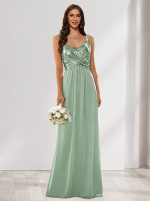 A-Line/Princess V-Neck Sleeveless Sequins Bridesmaid Dresses