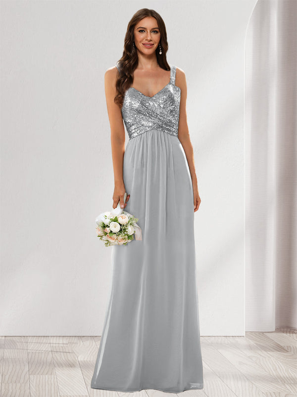 A-Line/Princess V-Neck Sleeveless Sequins Bridesmaid Dresses