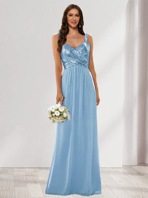 A-Line/Princess V-Neck Sleeveless Sequins Bridesmaid Dresses