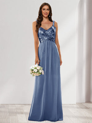 A-Line/Princess V-Neck Sleeveless Sequins Bridesmaid Dresses