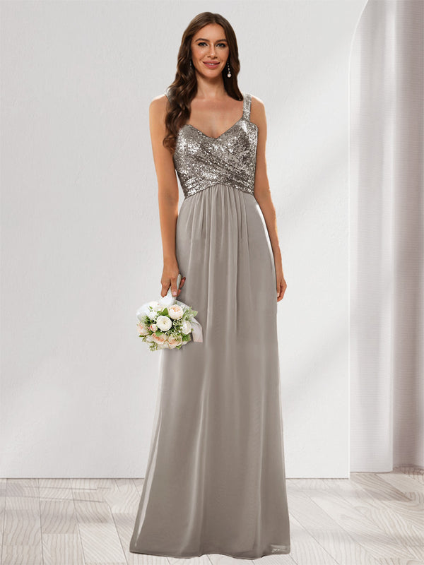 A-Line/Princess V-Neck Sleeveless Sequins Bridesmaid Dresses