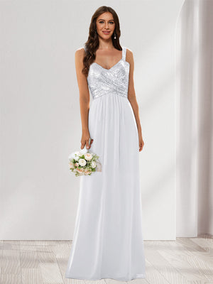 A-Line/Princess V-Neck Sleeveless Sequins Bridesmaid Dresses
