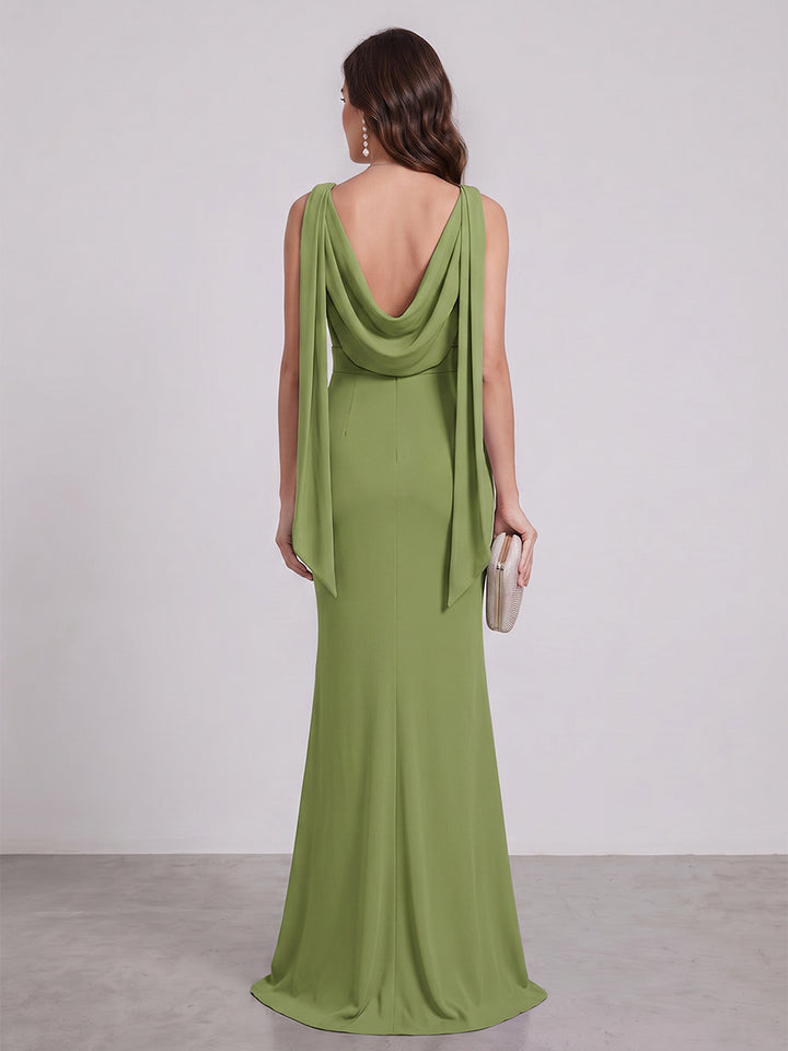 Trumpet/Mermaid Cowl Neck Sleeveless Floor-Length Bridesmaid Dresses With Ruched