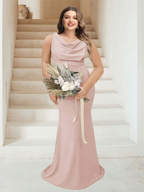 Trumpet/Mermaid Cowl Neck Sleeveless Ruched Plus Size Bridesmaid Dresses