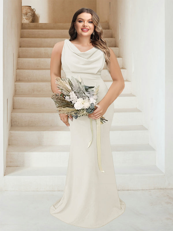 Trumpet/Mermaid Cowl Neck Sleeveless Ruched Plus Size Bridesmaid Dresses