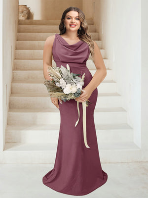 Trumpet/Mermaid Cowl Neck Sleeveless Ruched Plus Size Bridesmaid Dresses