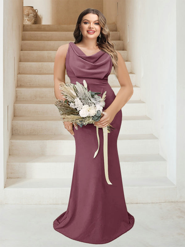 Trumpet/Mermaid Cowl Neck Sleeveless Ruched Plus Size Bridesmaid Dresses
