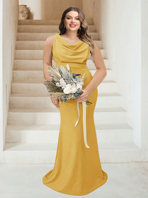 Trumpet/Mermaid Cowl Neck Sleeveless Ruched Plus Size Bridesmaid Dresses