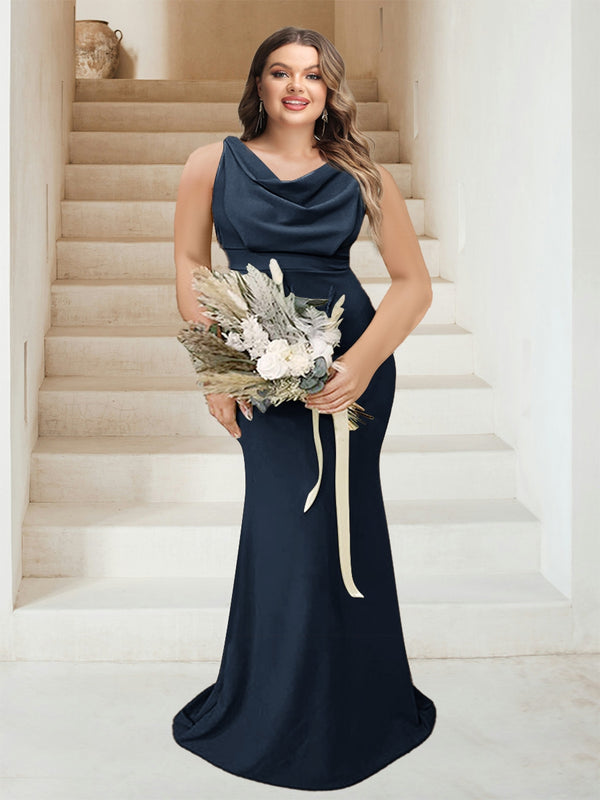 Trumpet/Mermaid Cowl Neck Sleeveless Ruched Plus Size Bridesmaid Dresses