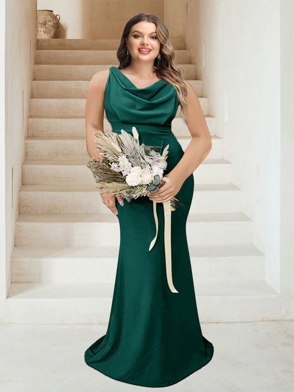 Trumpet/Mermaid Cowl Neck Sleeveless Ruched Plus Size Bridesmaid Dresses