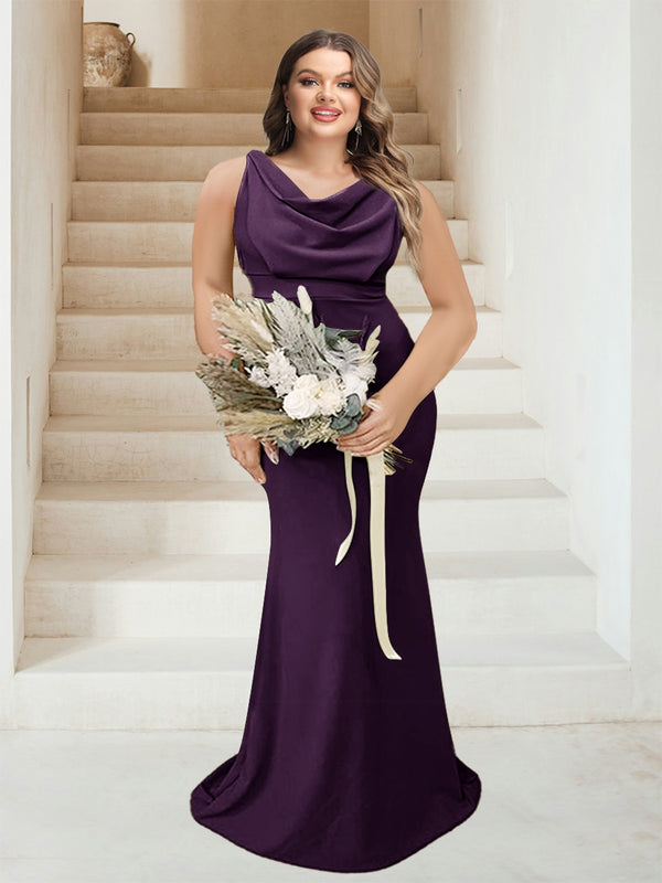 Trumpet/Mermaid Cowl Neck Sleeveless Ruched Plus Size Bridesmaid Dresses