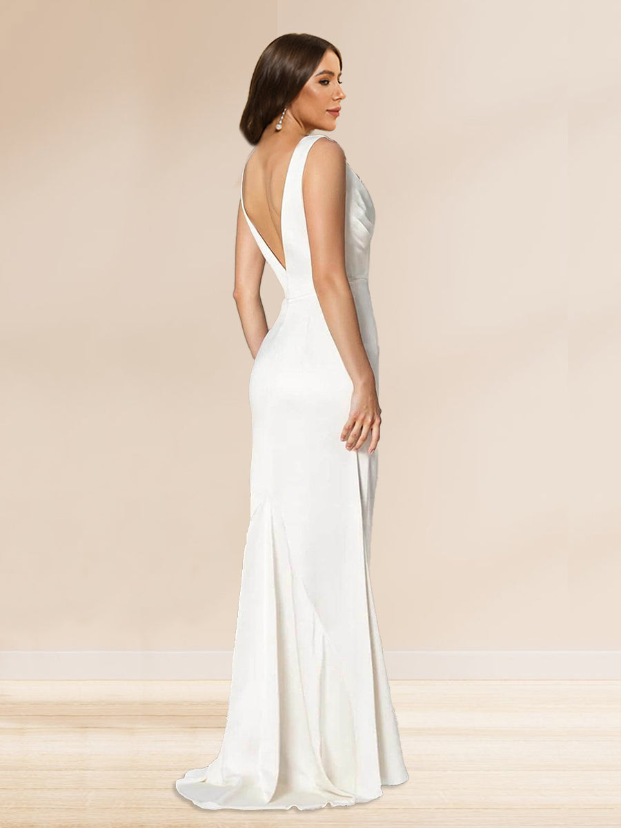 A-Line/Princess Cowl Neck Sleeveless Ruched Wedding Guest Dresses