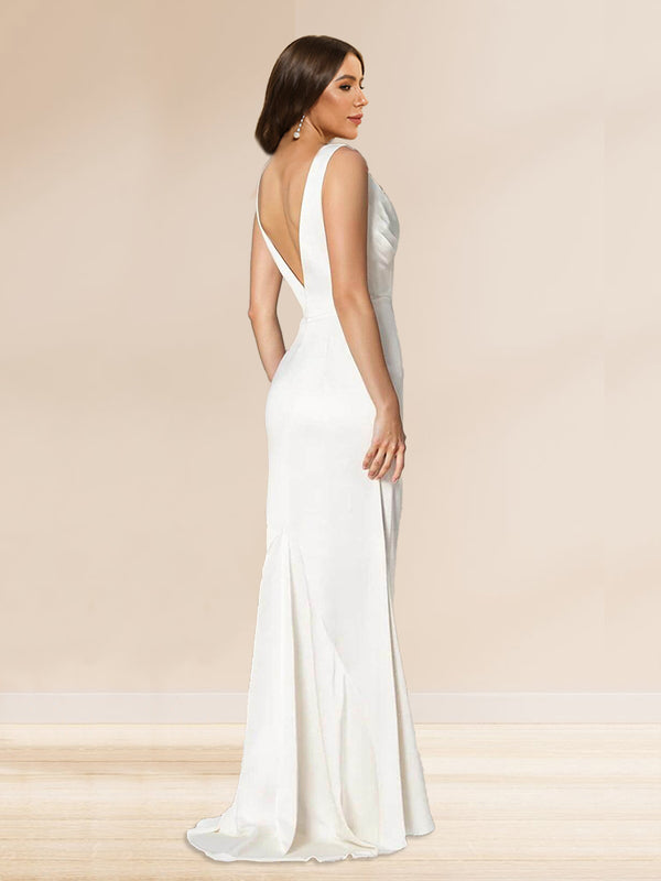 A-Line/Princess Cowl Neck Sleeveless Ruched Wedding Guest Dresses