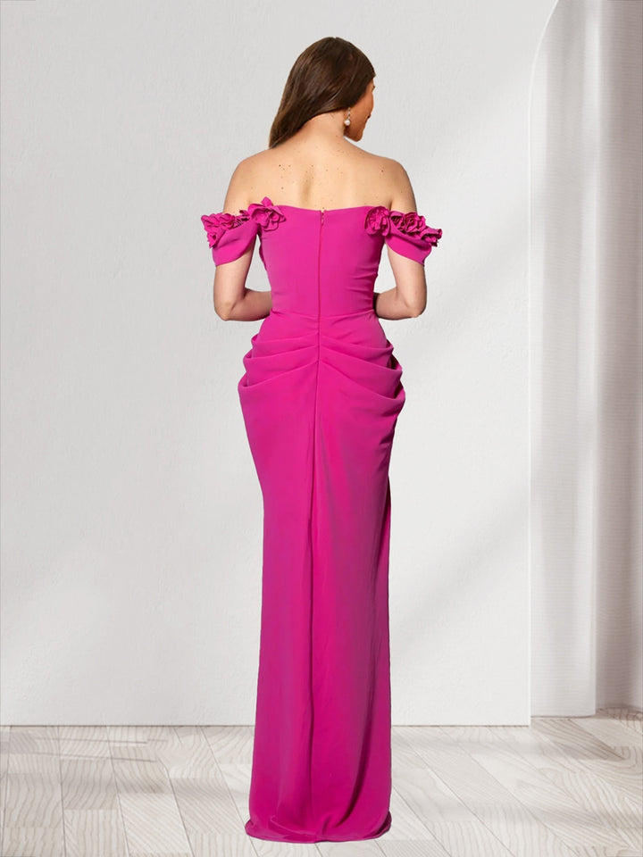Sheath/Column Off-the-Shoulder Short Sleeves Ruffles Bridesmaid Dresses
