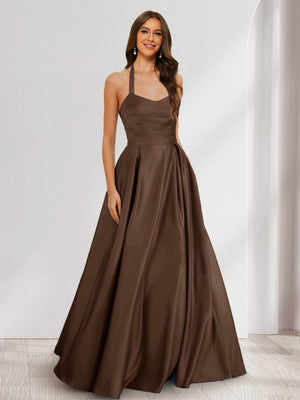 A-Line/Princess Halter Sleeveless Ruched Bridesmaid Dresses