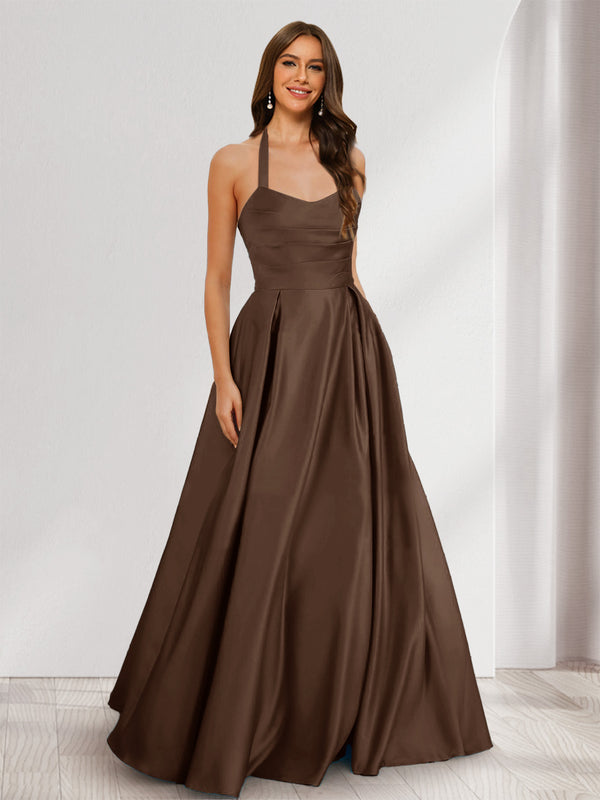 A-Line/Princess Halter Sleeveless Ruched Bridesmaid Dresses