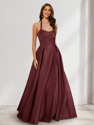 A-Line/Princess Halter Sleeveless Ruched Bridesmaid Dresses