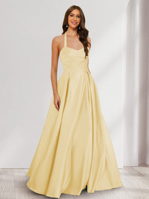 A-Line/Princess Halter Sleeveless Ruched Bridesmaid Dresses