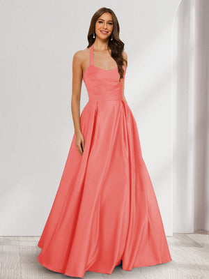 A-Line/Princess Halter Sleeveless Ruched Bridesmaid Dresses